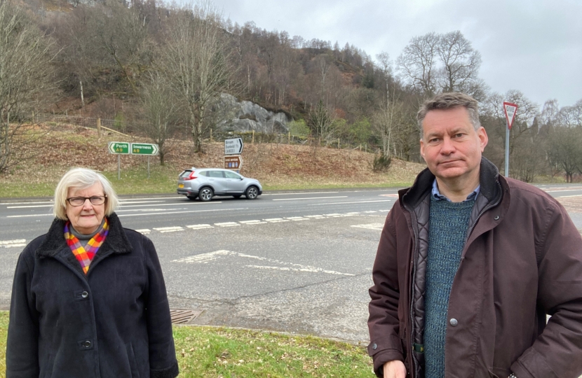 Councillor Anne Jarvis and Murdo Fraser MSP beside the A9