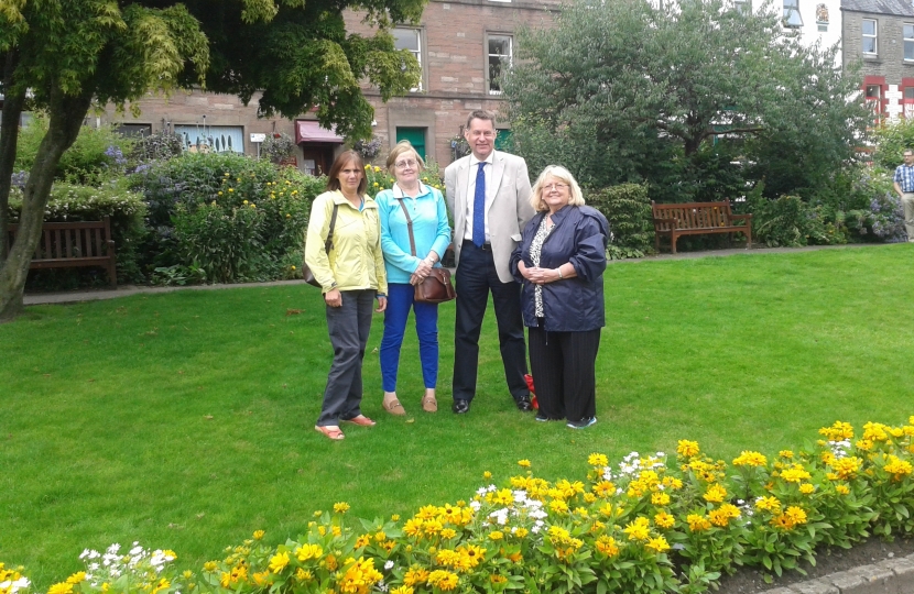 Murdo with Helen McCann, Mary Birch and Evelyn Caldow of Blair in Bloom.